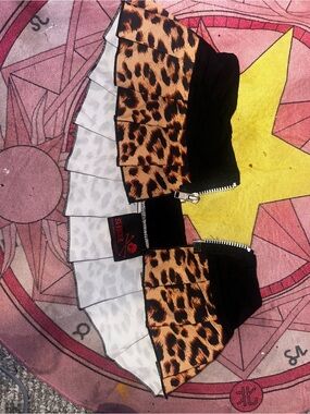 Leopard Ruffle Mini Skirt with Black Waistband